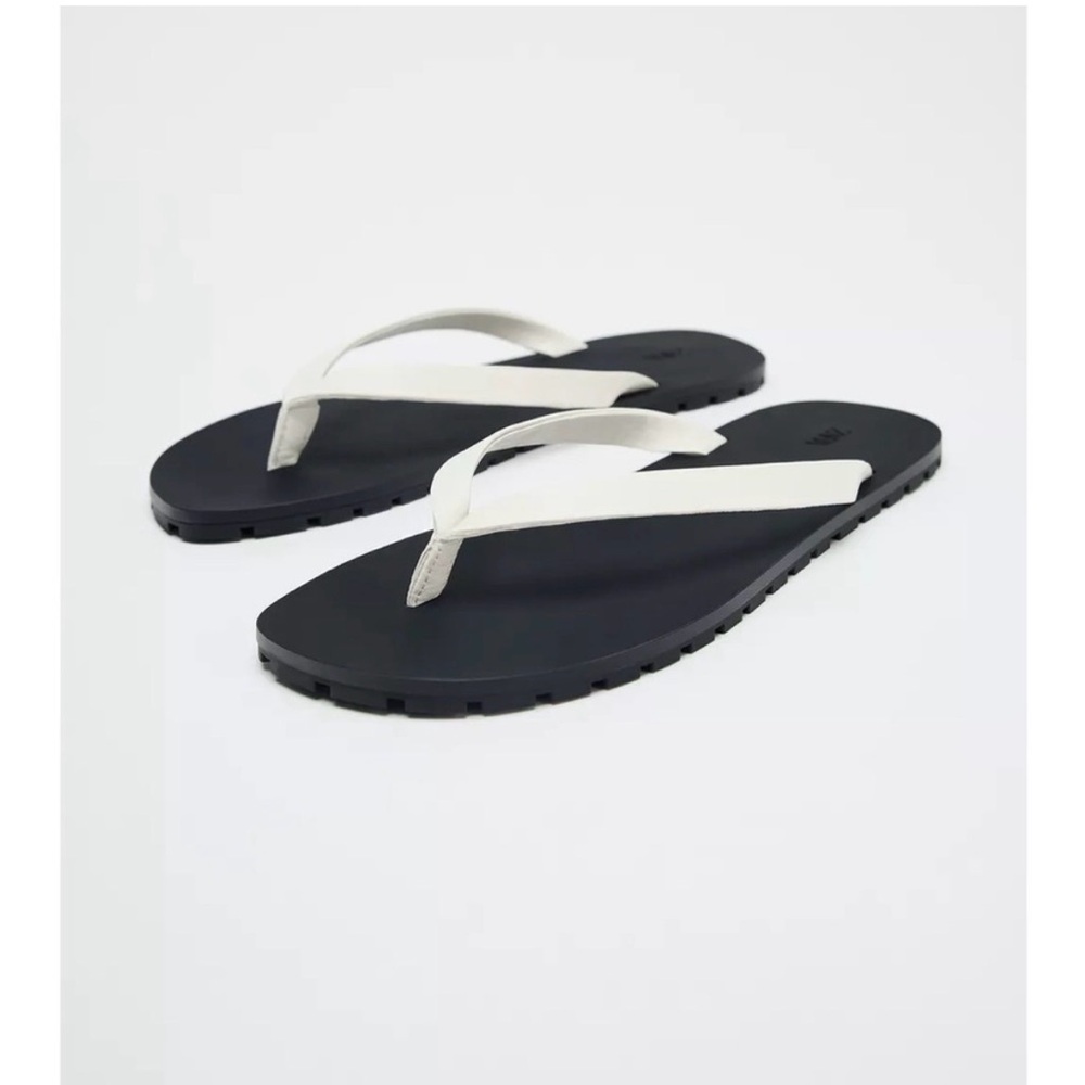 Zara White Leather Thong Sandals Size 6 New without tag